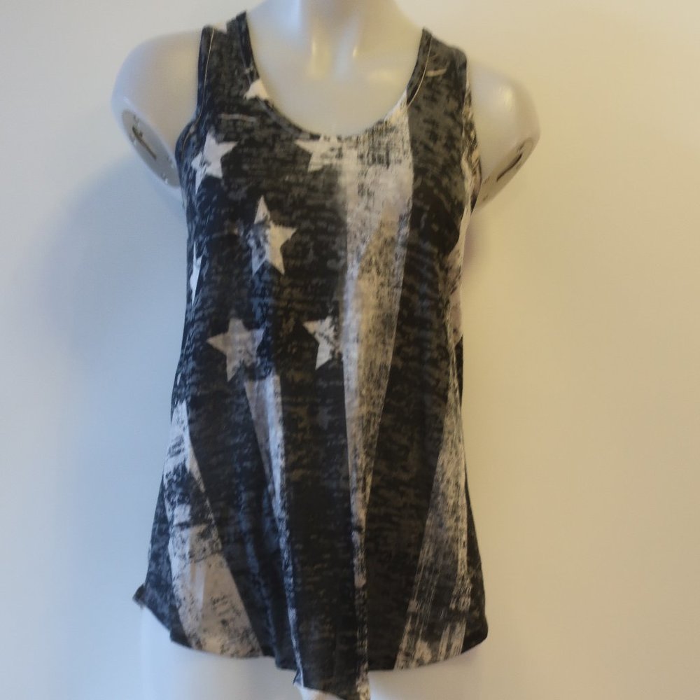 WOMENS ENTI BLACK BEIGE SLEEVELESS STAR TANK TOP S *S